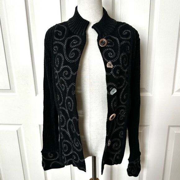 Icelandic Design wool black swirl button down sweater/jacket - Picture 4 of 9